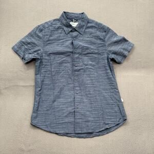 Wellen Shirt Mens Small Blue Striped 100% Cotton Short Sleeve Button Up